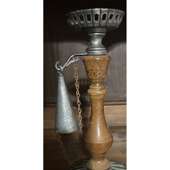 Vintage Dilly Wood and Cast Metal Candle Holder Chain Snuffer with Candle - Picture 3 of 5